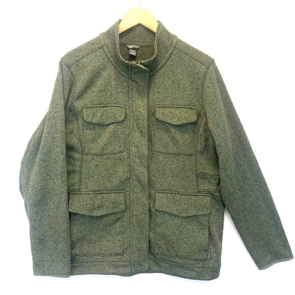 Eddie Bauer Heathered Green Zip Up Sweater Jacket Womens 2XL Fleece Lined Pocket - Picture 1 of 16
